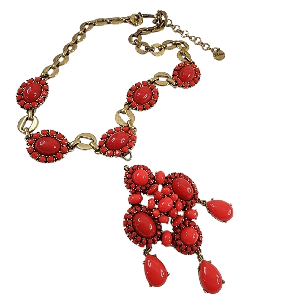 Stella + Dot Statement Pendant Necklace Orange Po… - image 2